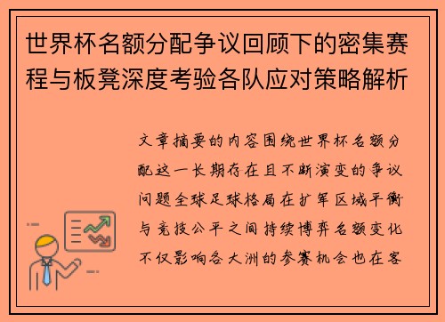 世界杯名额分配争议回顾下的密集赛程与板凳深度考验各队应对策略解析 世界杯名额分配争议回顾下的密集赛程与板凳深度考验各队应对策略解析